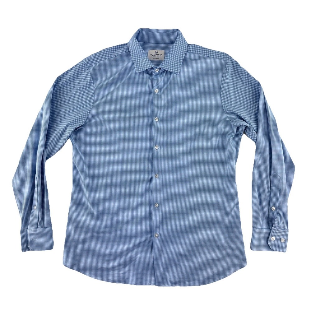 Mizzen+Main Stretch Button Up Shirt Mens XL Trim Fit Blue Gingham Plaid‎